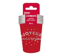 SV SURPRISEZ-VOUS - 6 GOBELETS CARTON ANNIVERSAIRE 25CL ROUGE