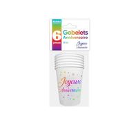 SV SURPRISEZ-VOUS - 6 GOBELETS CARTON ANNIVERSAIRE MULTICOLORE 25CL