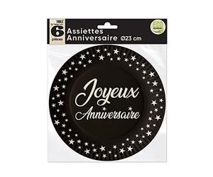 SV SURPRISEZ-VOUS - 8 ASSIETTES ANNIVERSAIRE BIODÉGRADABLES 23CM NOIR