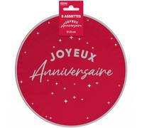 SV SURPRISEZ-VOUS - 8 ASSIETTES CARTON ANNIVERSAIRE 23CM ROUGE
