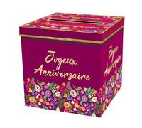 Generique Urne carton Anniversaire florale 20 cm Fuchsia