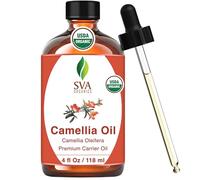 SVA ORGANICS Huile de camélia bio USDA 4 oz pure huile de support naturelle pressée à froid pour les soins de la peau, les cheveux, le nettoyant pour le visage, le shampooing