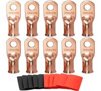 SVAAR Lot de 10 cosses de câble 1/0 AWG-5/40,6 cm pour câble de batterie, connecteur de câble à sertir avec œillets en cuivre, calibre 0 UL, cosse de batterie robuste avec gaine thermorétractable 3:1