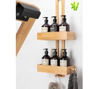 SVADA Étagère de douche sans perçage en bambou - Panier de douche suspendu - Organisateur de salle de bain bois pour shampooing & gel douche