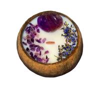 Svadia Lavender Bliss | Bougie Parfumée Artisanale à l’Améthyste dans Coque de Noix de Coco Naturelle | Bougie en Cire de Soja Écologique Lavande & Coco | Cadeau pour Maison & Mariage