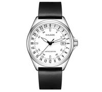Svalbard ARCTIC GA24 Swiss Quartz Acier Cuir Blanc Noir Date 24H Montre Homme, Noir