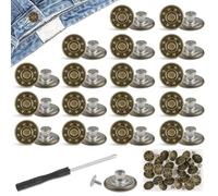 Svalor Lot de 24 boutons de rechange Ø 20 mm, tournevis, bouton sans couture en laiton pour jeans et pantalons (motif étoilé)
