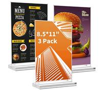 Svalor Lot de 3 présentoirs de table A4 en acrylique avec base amovible - Support en T - Présentoir publicitaire pour présentation des deux côtés - Porte-cartes de menu format portrait pour