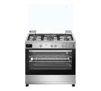 Svan Cocina Gas Butano 5 Zonas de Cocción, Horno 96 L, Inox SKGW5902X. Control Manual, Quemador WOK triple llama, 2 Programas de Cocción, Cristal en Puerta de Doble Capa, Tapa Abatible