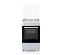 Svan Cuisinière mixte gaz butane 4 zones de cuisson, four 48 l, inox SKM4501X. Contrôle manuel, 5 programmes de cuisson, verre en porte à double couche, couvercle rabattable