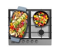 Svan Encimera de Gas Inox SGW4600X. Potencia máx. 8,5 kW, 4 Quemadores, Quemador WOK triple llama, sistema Ignición Automática, Parrillas Forjadas, Kit Conversión Gas Natural