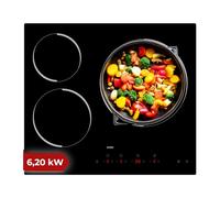 Svan Plaque Vitrocéramique Verre noir, SV3601. 3 Zones de Cuisson, 6200 W, 9 Niveaux de Cuisson, Commande tactile, Triple Couronne, Verrouillage, Minuterie