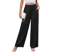 Svanco Pantalon À Jambe Large en Lin pour Femme avec Plis sur Le Devant, Pantalon D'été Décontracté À Taille Haute Élastiquée avec Poches