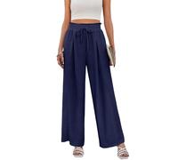 Svanco Pantalon Fluide Femme Été, Taille Haute Élastique, Chic Et Elegant, Pantalon Palazzo À Jambes Larges avec Poches