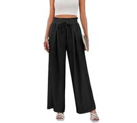 Svanco Pantalon Fluide Femme Été, Taille Haute Élastique, Chic Et Elegant, Pantalon Palazzo À Jambes Larges avec Poches