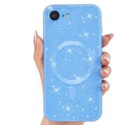 Svanove Coque de téléphone à paillettes pour iPhone 16e - Magsafe - Magsafe - Brillante et brillante - Pour femme - En gel de silicone brillant - Coque rigide et résistante aux magnésiums - Bleu clair