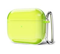 Svanove Coque en plastique rigide transparent pour Airpods 4e génération avec porte-clés, accessoires esthétiques et tendance pour Airpods 4e génération pour femme et fille, jaune fluo