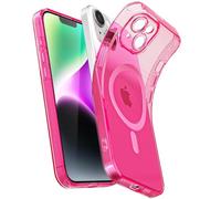 Svanove Coque magnétique transparente pour iPhone 14 Plus, compatible avec MagSafe, fine et transparente, pour femme et fille, en silicone souple fluorescent avec protection d'appareil photo, rose vif