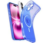Svanove Coque magnétique transparente pour iPhone 16 Plus, compatible avec MagSafe, fine et transparente, pour femme et fille, en silicone souple fluorescent avec protection d'appareil photo, bleu