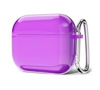 Svanove Coque pour Airpods 4, coque en silicone transparente mignonne, coque en caoutchouc TPU souple pour femme, violet fluo