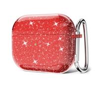 Svanove Coque transparente à paillettes pour Airpods 4, coque rigide Y2K, esthétique et brillante pour femme et fille, rouge