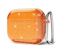 Svanove Coque transparente à paillettes pour Airpods 4, coque rigide Y2K, esthétique et brillante pour femme et fille, orange fluo