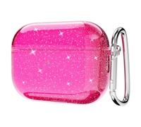 Svanove Coque transparente à paillettes pour Airpods Pro 1/Pro 2, jolie coque pour Airpods Pro 1ère 2e génération avec porte-clés, coque rigide Y2K esthétique brillante pour femme, rose vif
