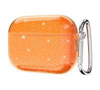 Svanove Coque transparente à paillettes pour Airpods Pro 2, jolie coque pour Airpods Pro 1ère 2e génération avec porte-clés, coque rigide Y2K esthétique brillante pour femme, orange fluo