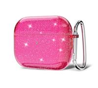 Svanove Coque transparente à paillettes pour Airpods Pro 3 avec porte-clés, coque rigide Y3K esthétique et brillante pour femme, rose vif fluo