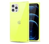 Svanove pour iPhone 12 Pro Max Coque Carrée Transparente, Transparent Rectangulaire Carré Coque de Téléphone Protecteur d’Appareil Photo, Transparent Mince Silicone Antichoc Coque Souple, Jaune Fluo