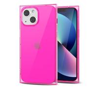 Svanove pour iPhone 13 Coque Carrée Transparente, Transparent Rectangulaire Carré Coque de Téléphone Protecteur d’Appareil Photo, Transparent Mince Silicone Antichoc Coque Souple, Rose Vif
