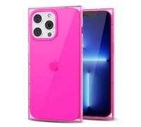 Svanove pour iPhone 13 Pro Max Coque Carrée Transparente, Transparent Rectangulaire Carré Coque de Téléphone Protecteur d’Appareil Photo, Transparent Mince Silicone Antichoc Coque Souple, Rose Vif