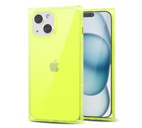Svanove pour iPhone 15 Plus Coque Carrée Transparente, Transparent Rectangulaire Carré Coque de Téléphone Protecteur d’Appareil Photo, Transparent Mince Silicone Antichoc Coque Souple, Jaune Fluo
