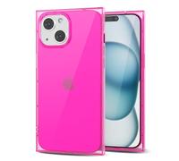 Svanove pour iPhone 15 Plus Coque Carrée Transparente, Transparent Rectangulaire Carré Coque de Téléphone Protecteur d’Appareil Photo, Transparent Mince Silicone Antichoc Coque Souple, Rose Vif