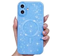 Svanove pour iPhone 16 Plus Coque Compatible avec MagSafe, Magnétique Etui Protection Caméra, Glitter Souple TPU Brillant Étui Antichoc Anti-Rayures Housse pour Femmes et Filles, Blu Pallido