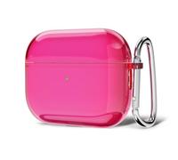 Svanove Y2k Coque en plastique rigide transparent pour Airpods Pro 3 génération avec porte-clés, accessoires esthétiques et tendance pour femme et fille, rose vif fluo