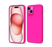 Svaove Coque de téléphone en silicone liquide pour iPhone 15, fine, ultra fine, minimaliste, mignonne, unie, couleur unie, mate, souple, gel en plastique TPU, anti-chocs, rose vif fluo