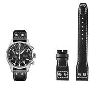 Svapo Bracelet de montre en cuir véritable, 20mm 21mm 22mm, pour IWC grand pilote lance-flammes petit Prince Mark, Bracelet à ongles en saule(Black no buckle,21mm)