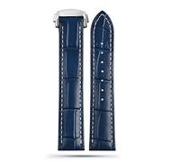 Svapo Pour Omega Seamaster 300 150 Speedmaster 007 AT150 Bracelet de montre marron Fermoir déployant 19mm 20mm 21mm Bracelet en cuir italien(A Blue-silver,19mm)