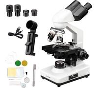 Svbony SM201 Microscope Composé Binoculaire, 40X-2500X, LED Adaptateur de Téléphone Scène Mécanique Double Couche, pour