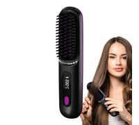 SVCEQZE Brosse Chauffante Pour Cheveux Court, 20x4.5cm Brosse Lissante Chauffante Cheveux Court, 160-200°C 3 Niveaux De Chauffage Et Écran LED Et Rechargeable Via USB, Brosses Lissante Portable