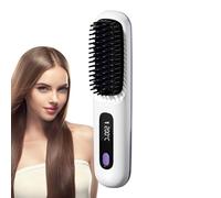 SVCEQZE Brosse Chauffante Pour Cheveux Court, 20x4.5cm Brosse Lissante Chauffante Cheveux Court, 160-200°C 3 Niveaux De Chauffage Et Écran LED Et Rechargeable Via USB, Brosses Lissante Portable