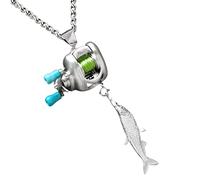 SVCEQZE Charme De Collier Pour Moulinet De Pêche Tournant, 30x6cm Fer Chaine De Moulinet Avec Pendentif Poisson, Collier Moulinets De Pêche, Cadeau Amusant Pour Homme, Papa Ou Petit Ami