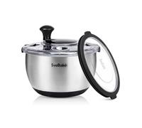 SveBake Essoreuse à Salade Inox avec Couvercle, Manivelle, 4,5 L | Essoreuse 4-en-1 avec couvercle, Manivelle, inox 18/10, base antidérapante, sans BPA, compatible lave-vaisselle