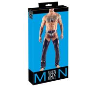 Svenjoyment - Pantalon noir brillant à jambes ouvertes + String homme S