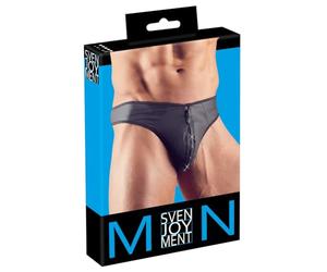 Svenjoyment Slip pour homme String avec strass Zip, Medium, Noir