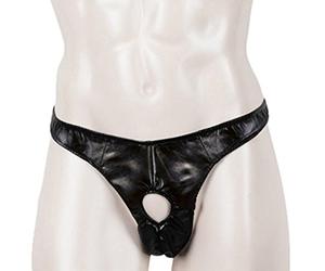 Svenjoyment String en Faux Cuir Noir avec Ouverture Frontale Taille M