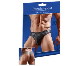 Svenjoyment - String pour homme brillant avec empiècement transparent (noir) - XL