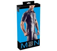 Svenjoyment - T-shirt noir brillant sexy pour homme, col et boutons argentés, ta