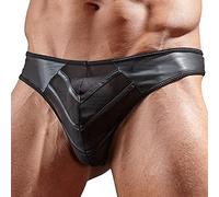 Tanga homme brillant avec empiècement translucide (noir) - XL
